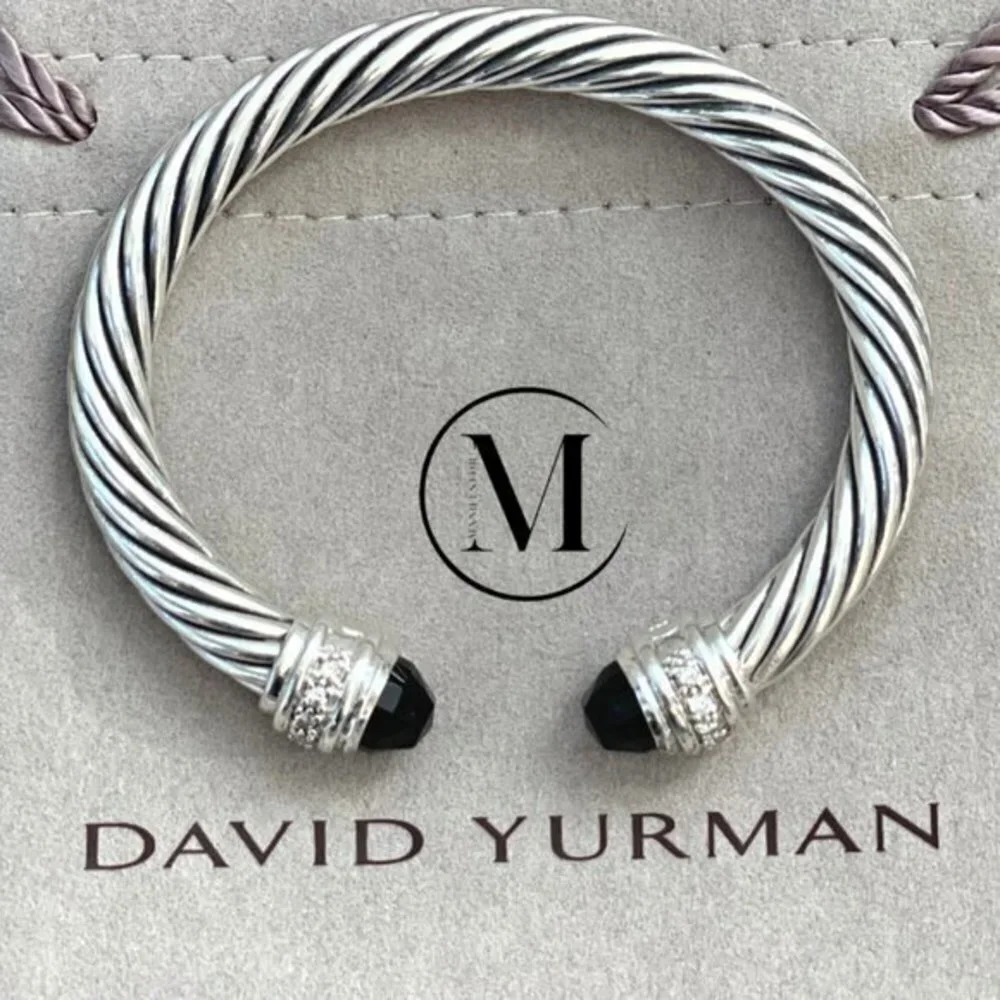 David Yurman 7mm Black Onyx & Diamonds Bracelet - Size Small